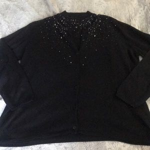 Black beaded cardigan sweater set 1X encrusted tank top sweater & button front